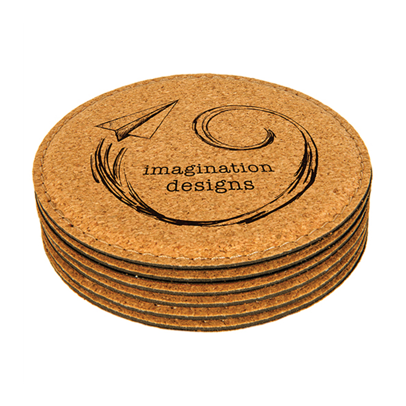 Set 6-Coaster Bulat Kulit Boleh Laser
