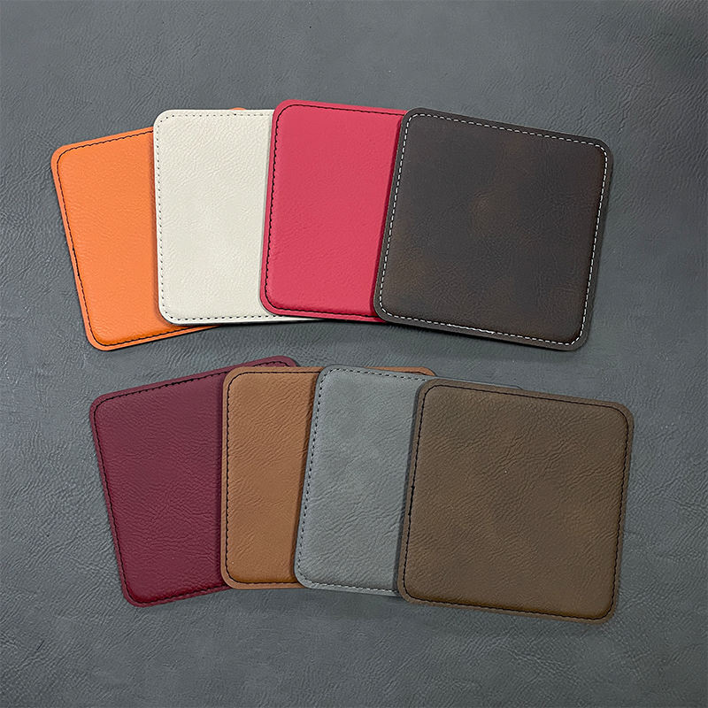 Coaster Kulit Kulit Persegi 4' x 4' Set 6-Coaster dengan Pemegang