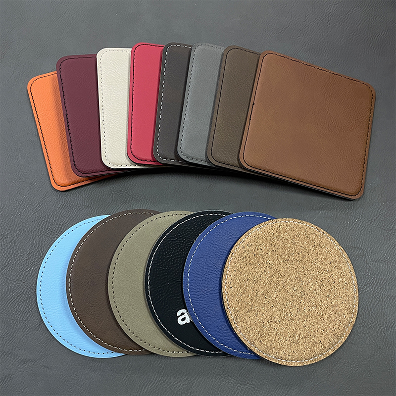 Coaster Kulit Kulit Persegi 4' x 4' Set 6-Coaster dengan Pemegang
