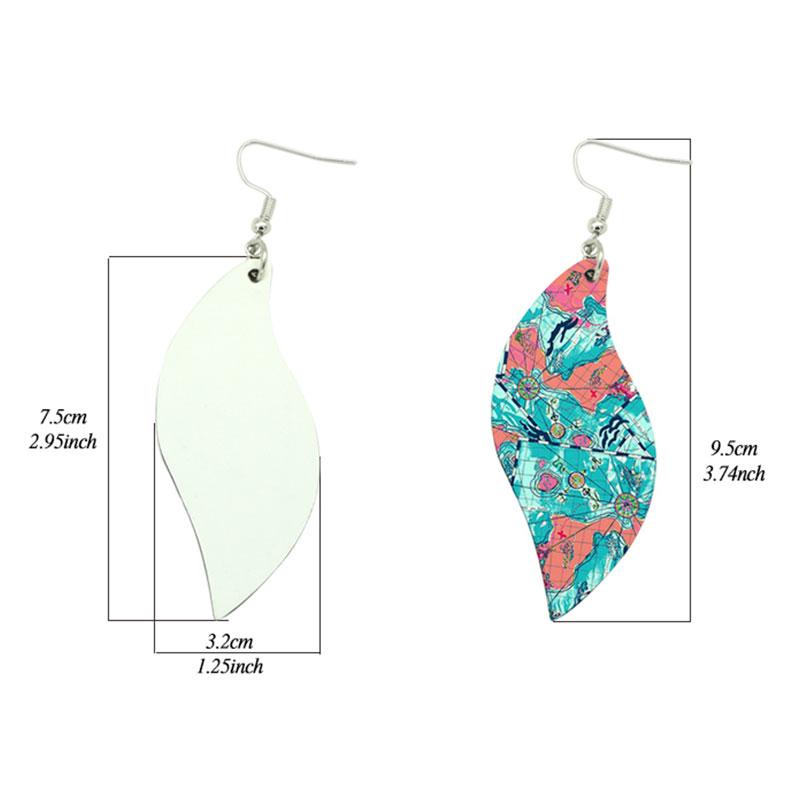 Sublimasi PU Kulit Bentuk Daun Anting-Anting (sepasang)