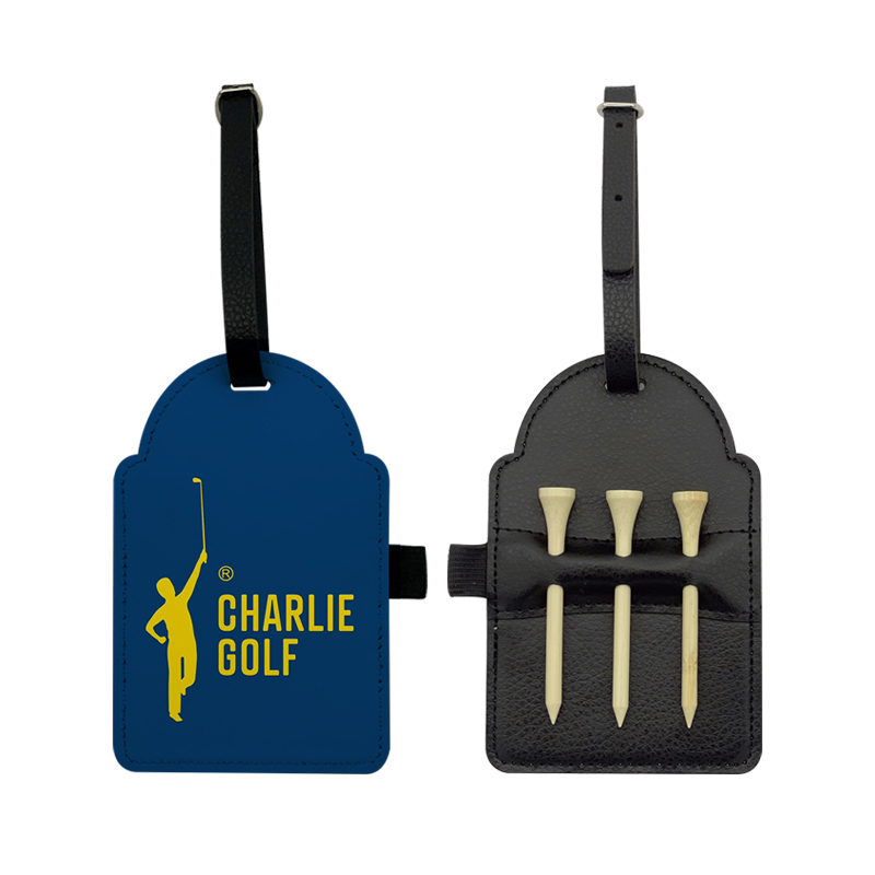 Tag Beg Golf Kulit Kulit Sublimasi dengan 3 Tee Kayu