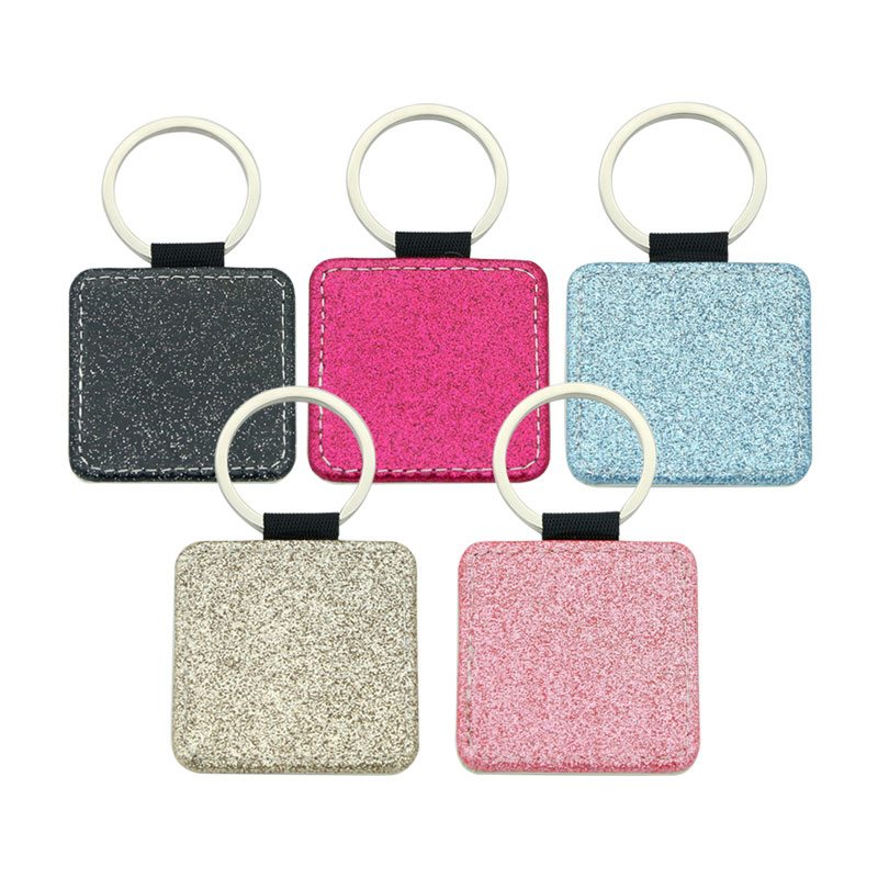 Pemejalwapan Bergemerlapan Leatherette Keychain Square - Percetakan Satu Sebelah