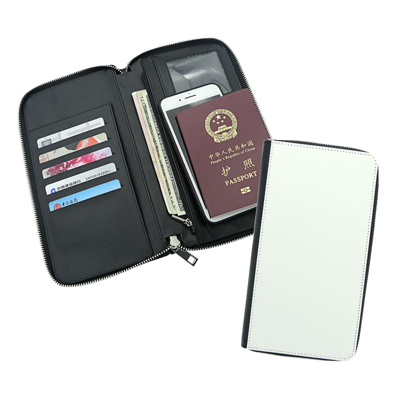 Pemegang Pasport Kulit Kulit Sublimasi dengan Zip dan Kulit PU Dalam